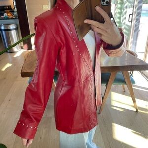 Vintage dead stock Y2K soft Red Leather Studded Women's Jacket